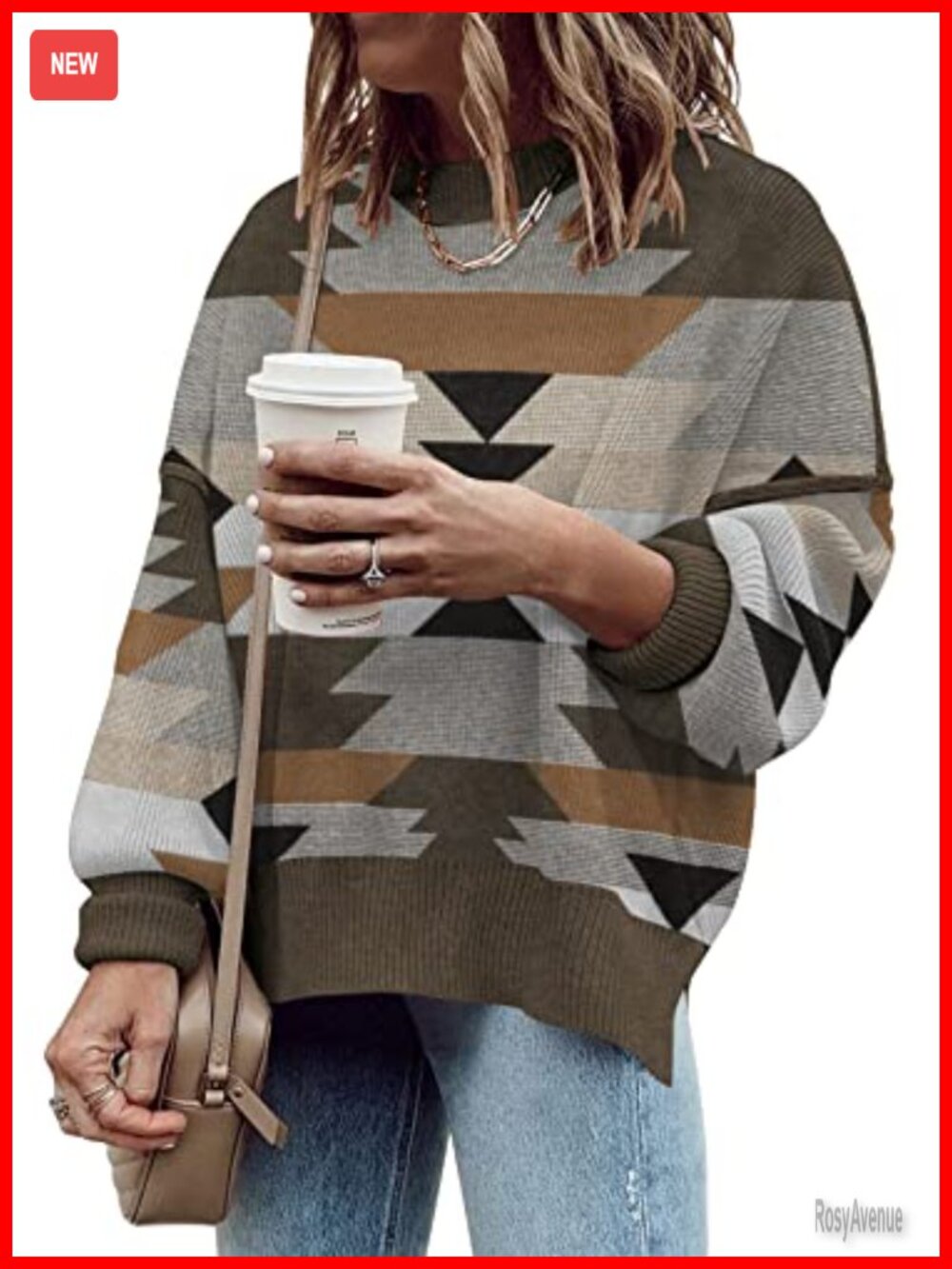 Oversized Ribbed Pullover Sweater Side Slit Mock Neck